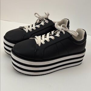 FINAL! Black and White Platform Sneakers with Striped Sole